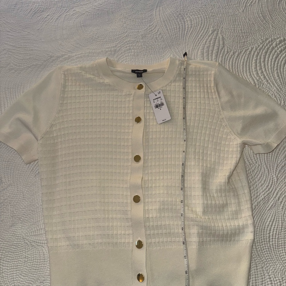 Express Cream Button-Down Shirt with Gold Buttons